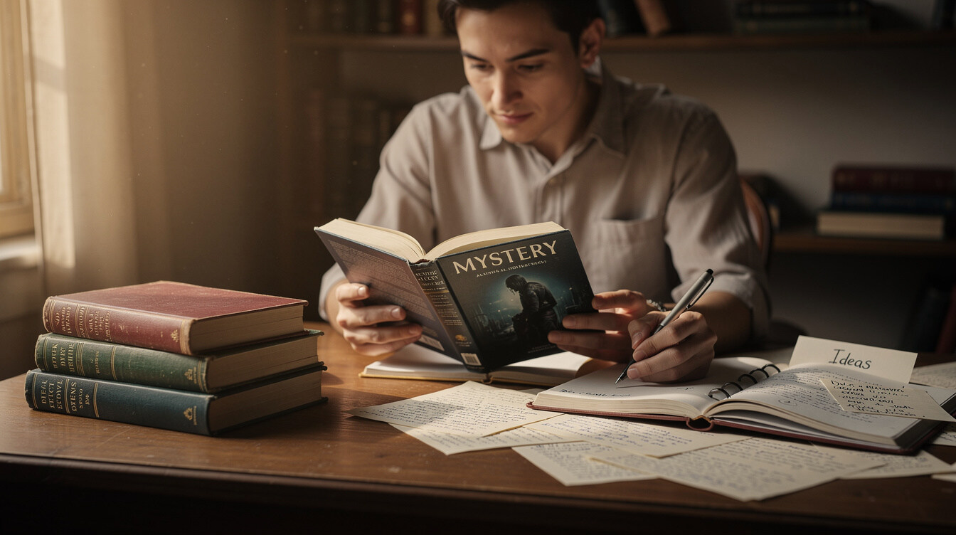 person reading mystery book