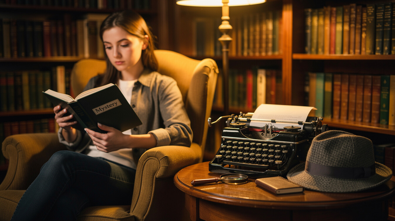 woman reading mystery book