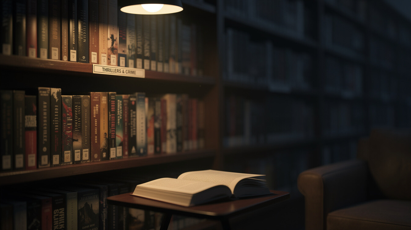 bookshelf with thrillers