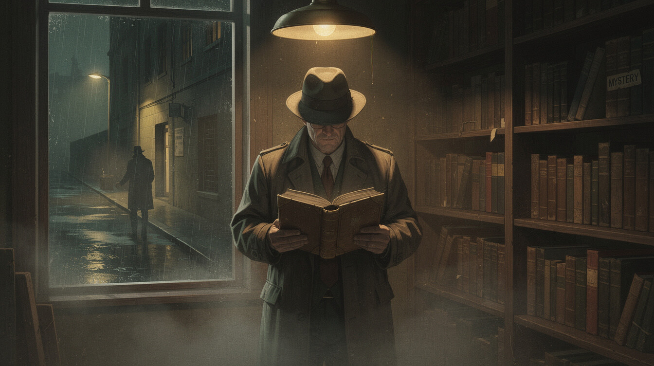 detective reading old book